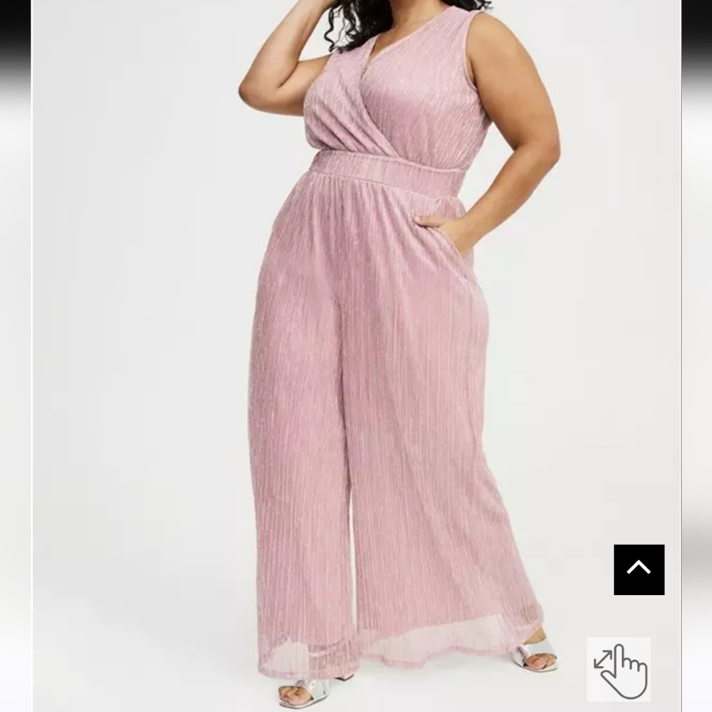 NWOT Torrid Glitter Knit Surplice Wide Leg Jumpsuit Pink Silver